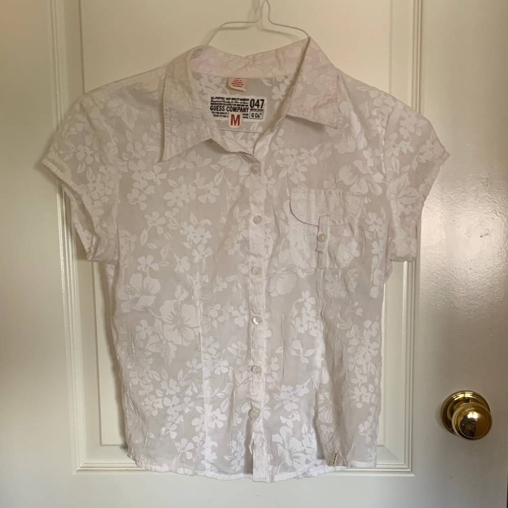 Guess Kids White Floral Button Down Shirt